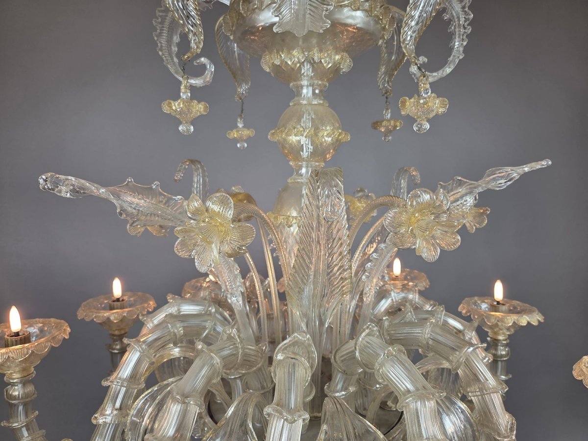 Important 12-light Murano Rezzonico Chandelier -photo-4