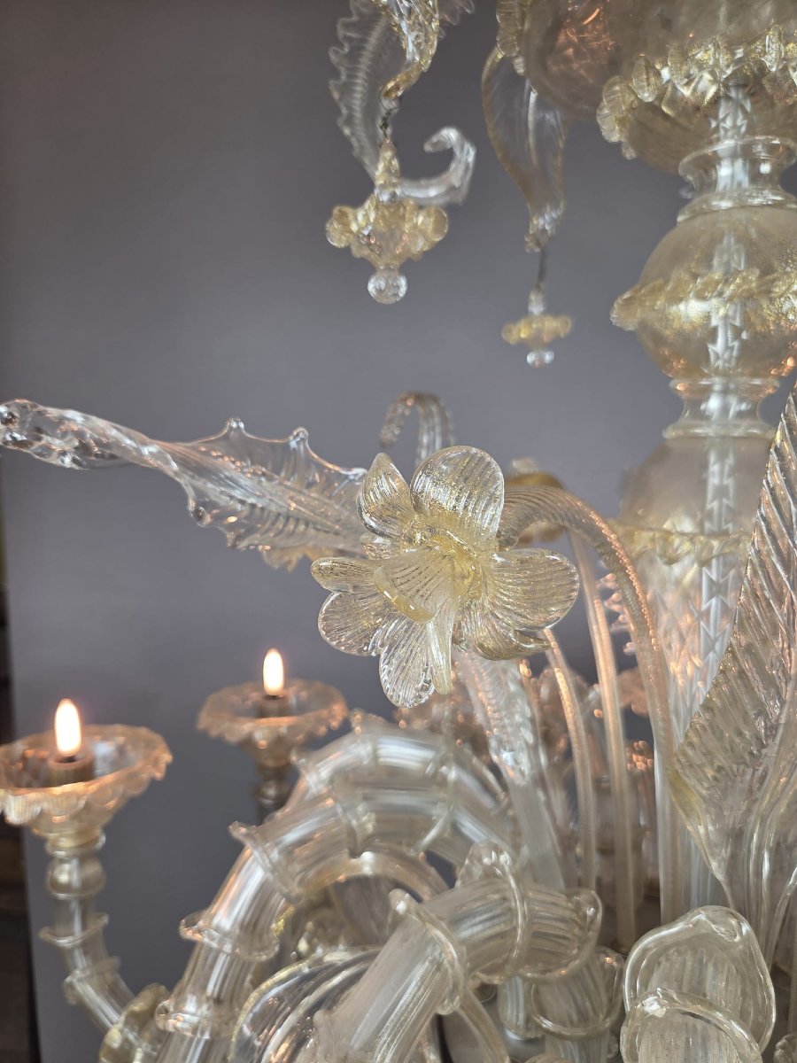 Important 12-light Murano Rezzonico Chandelier -photo-3