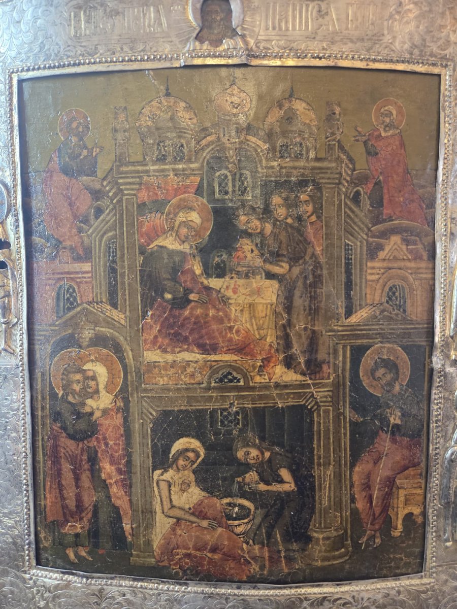 Icone Russe, argent, "Nativité de la très sainte mère de dieu" 18th-photo-2