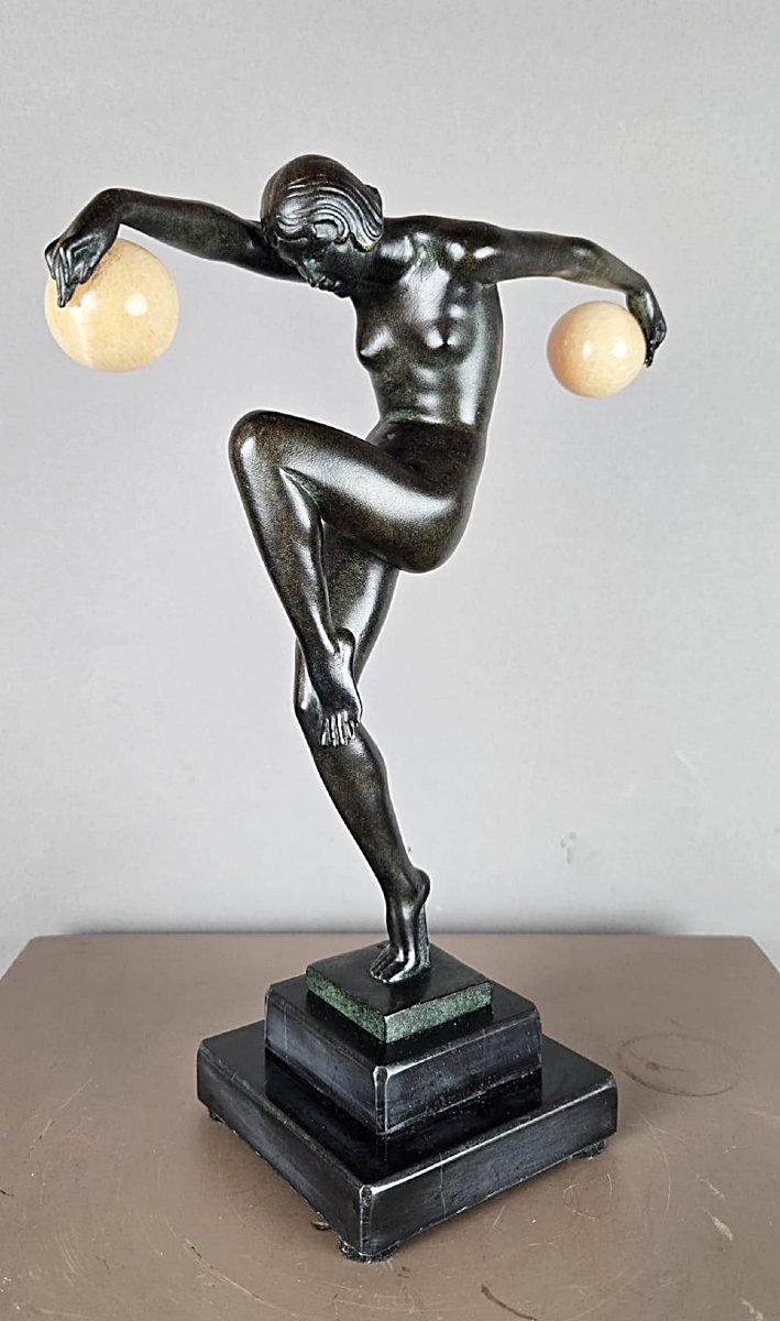 Art Deco Bronze Sculpture "dancer With Balls" By Denis For Max Le Verrier, Circa 1930-photo-2