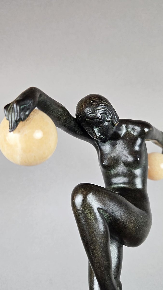 Art Deco Bronze Sculpture "dancer With Balls" By Denis For Max Le Verrier, Circa 1930-photo-3