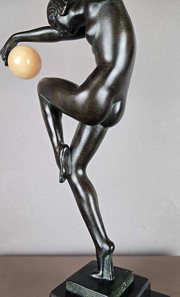 Art Deco Bronze Sculpture "dancer With Balls" By Denis For Max Le Verrier, Circa 1930-photo-2