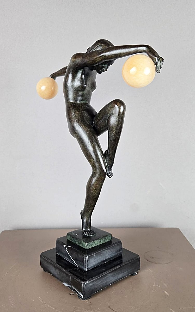 Art Deco Bronze Sculpture "dancer With Balls" By Denis For Max Le Verrier, Circa 1930-photo-6