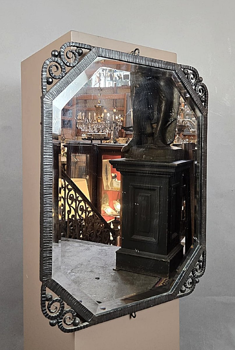 Art Deco Wrought-iron Mirror, Circa 1930-photo-1