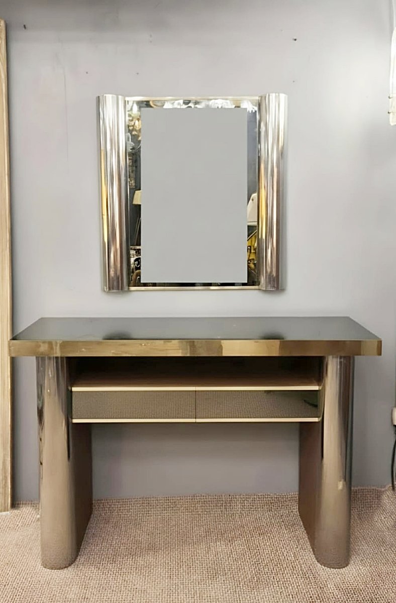 Hollywood Regency-style Console Table And Mirror, Made In Italy, Circa 1970.