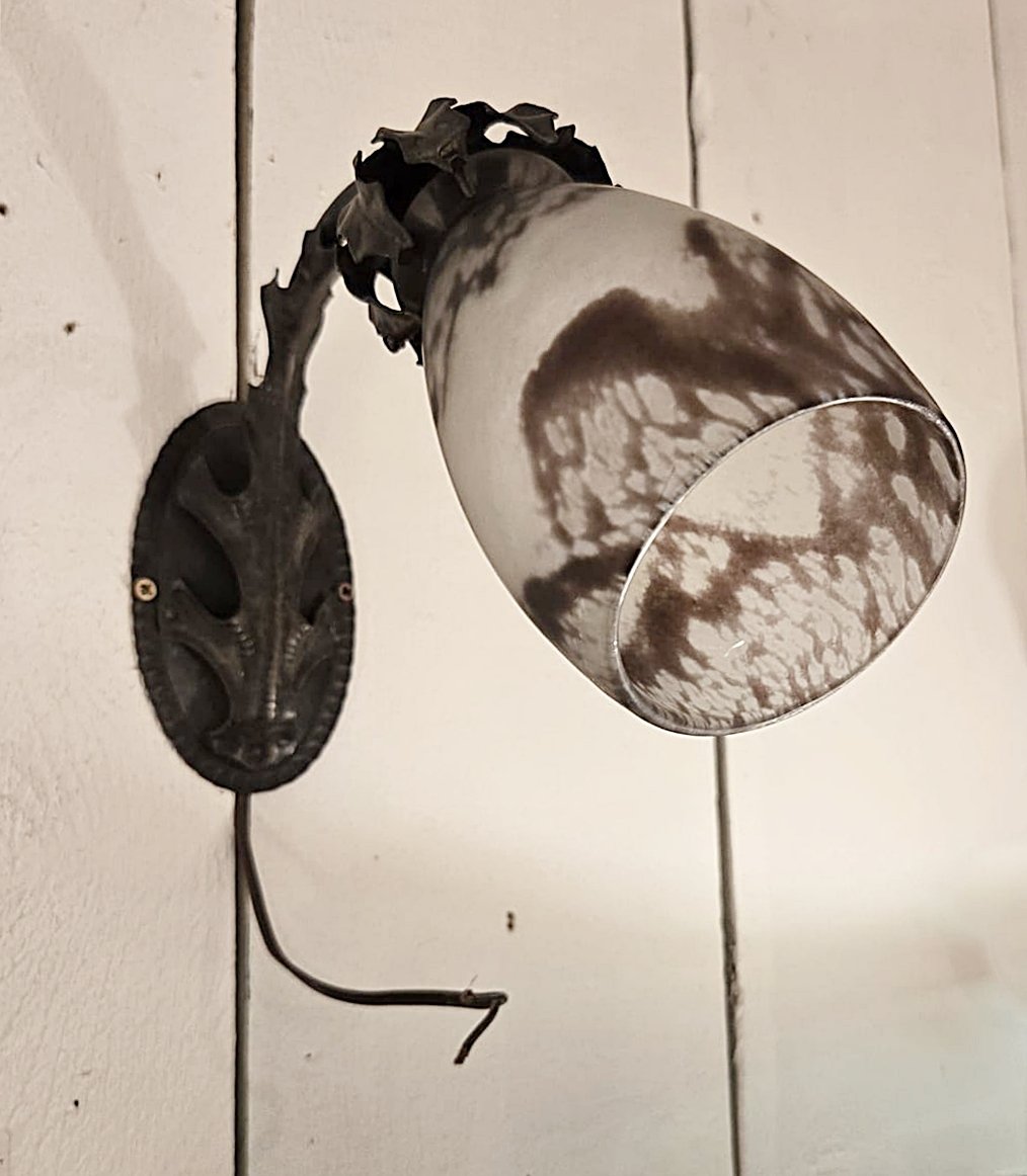 Paire d'appliques murales, art déco, signée" Daum Nancy", circa 1930-photo-2