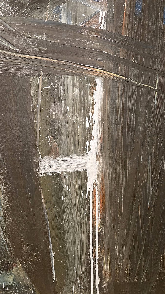 Yves Zurstrassen, Belgian Artist, “le Géophage,” Oil On Canvas, Signed And Dated On The Back, 1969-photo-3