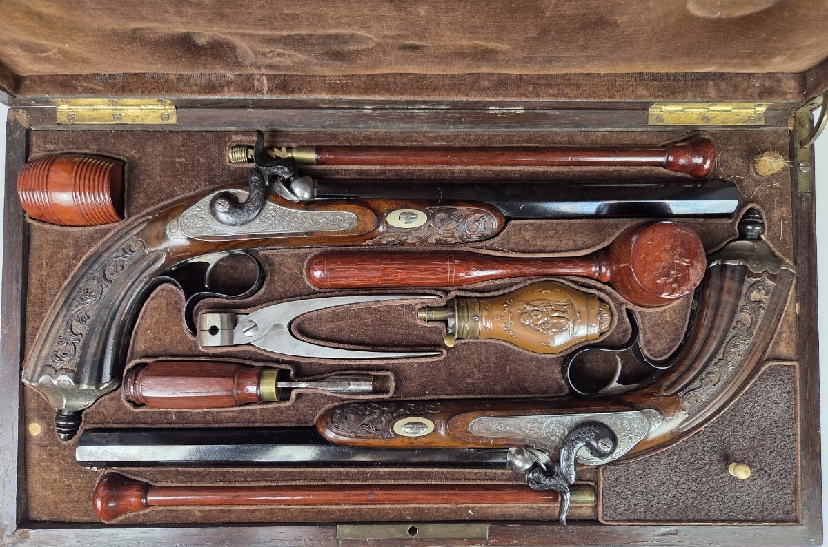 Coffret de pistolets de duel, Liège 1850-photo-2