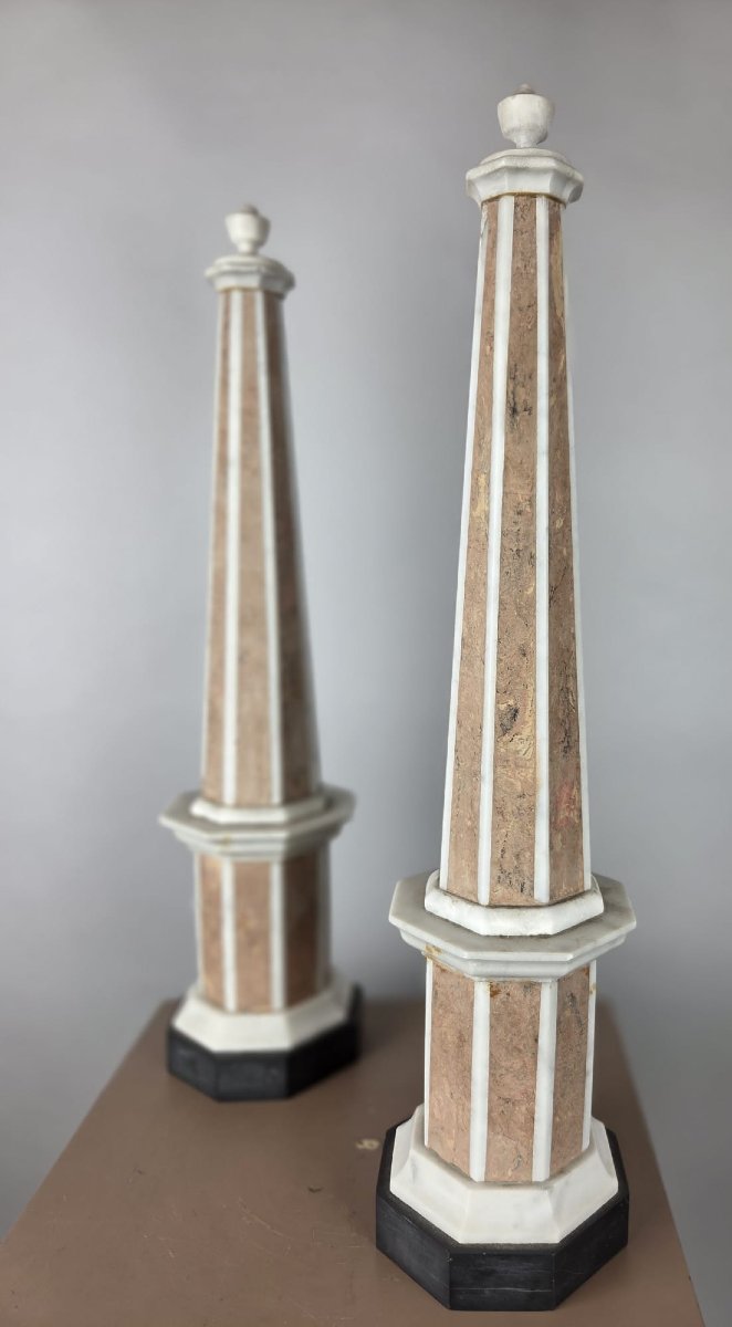 Pair Of Marble Obelisks, Late 19th–early 20th Century-photo-2