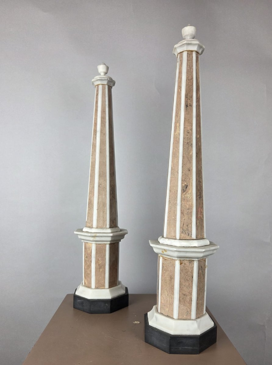 Pair Of Marble Obelisks, Late 19th–early 20th Century