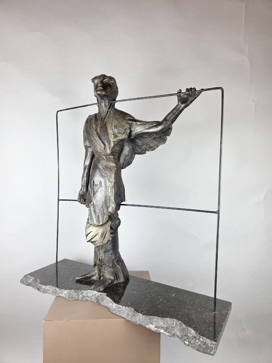 Betty Wachsstock (école belge 20th) Bronze "Cri dans le silence". Signé-photo-3
