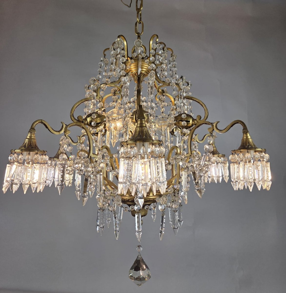 Small 1900s Brass Chandelier-photo-2