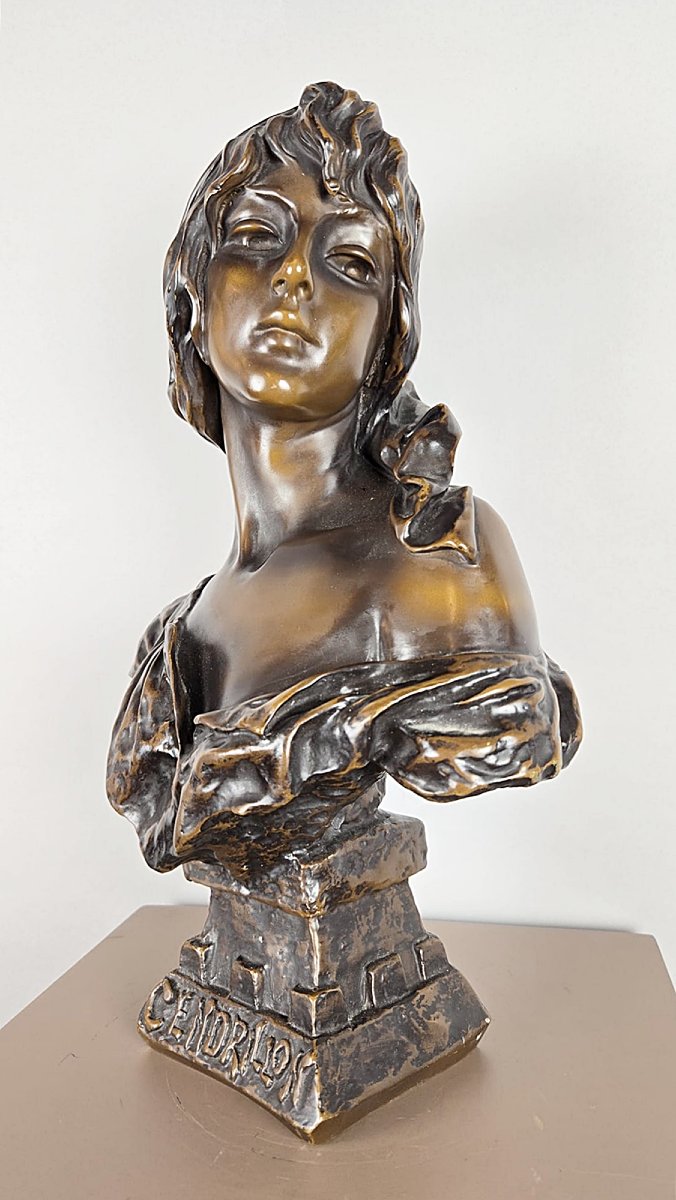 Bronze « Cendrillon », signé E. Villanis (1858-1914), époque Art nouveau.-photo-1