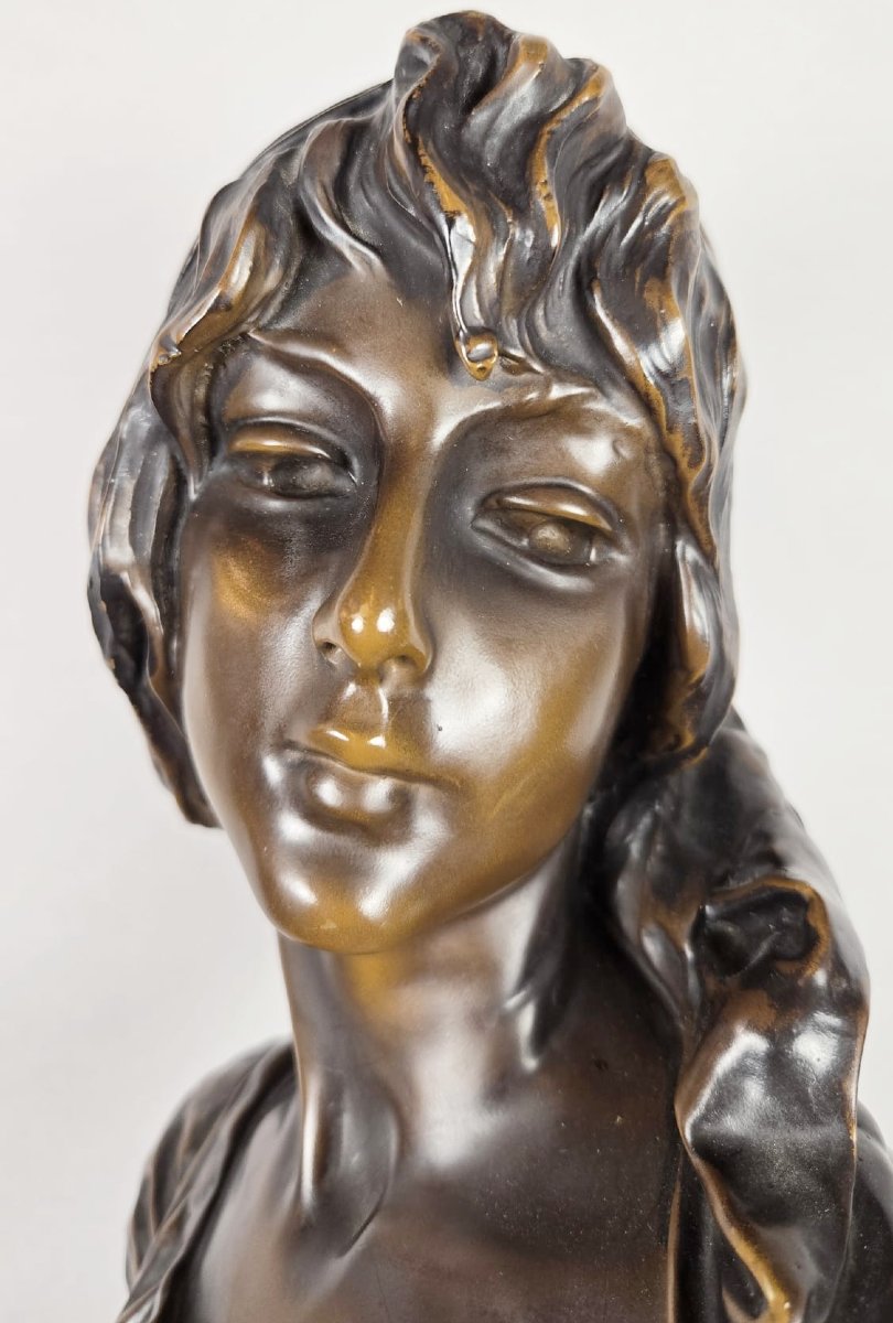 Bronze « Cendrillon », signé E. Villanis (1858-1914), époque Art nouveau.-photo-8