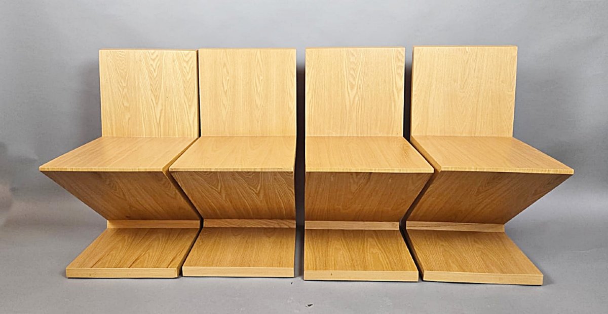 Ensemble de quatre chaises « Zig-Zag » de Gerrit Thomas Rietveld, vers 1970