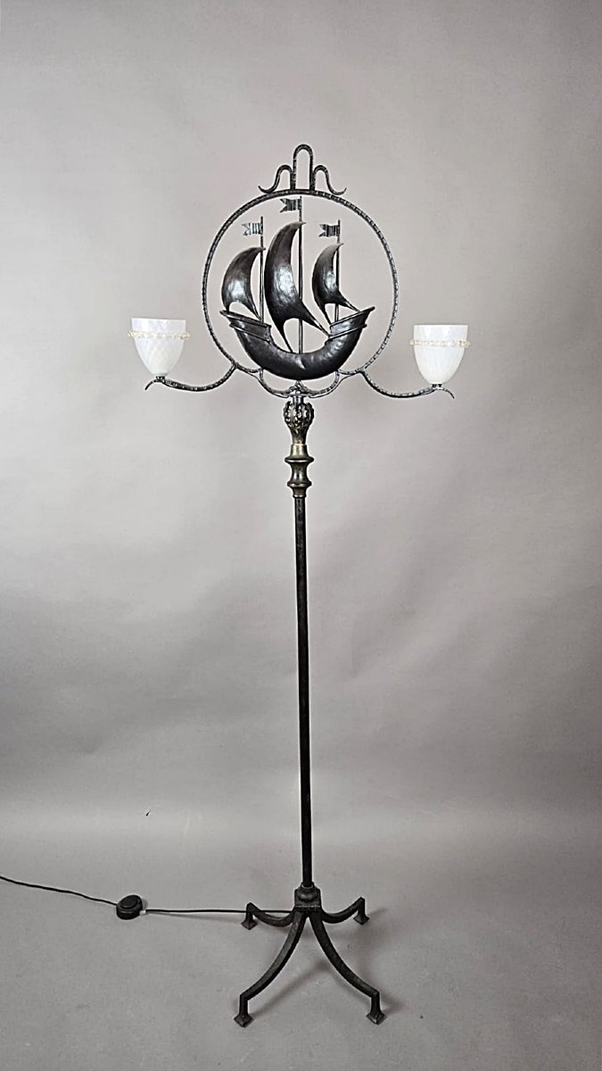 Wrought-iron And Murano Glass Floor Lamp, 1950s.-photo-2