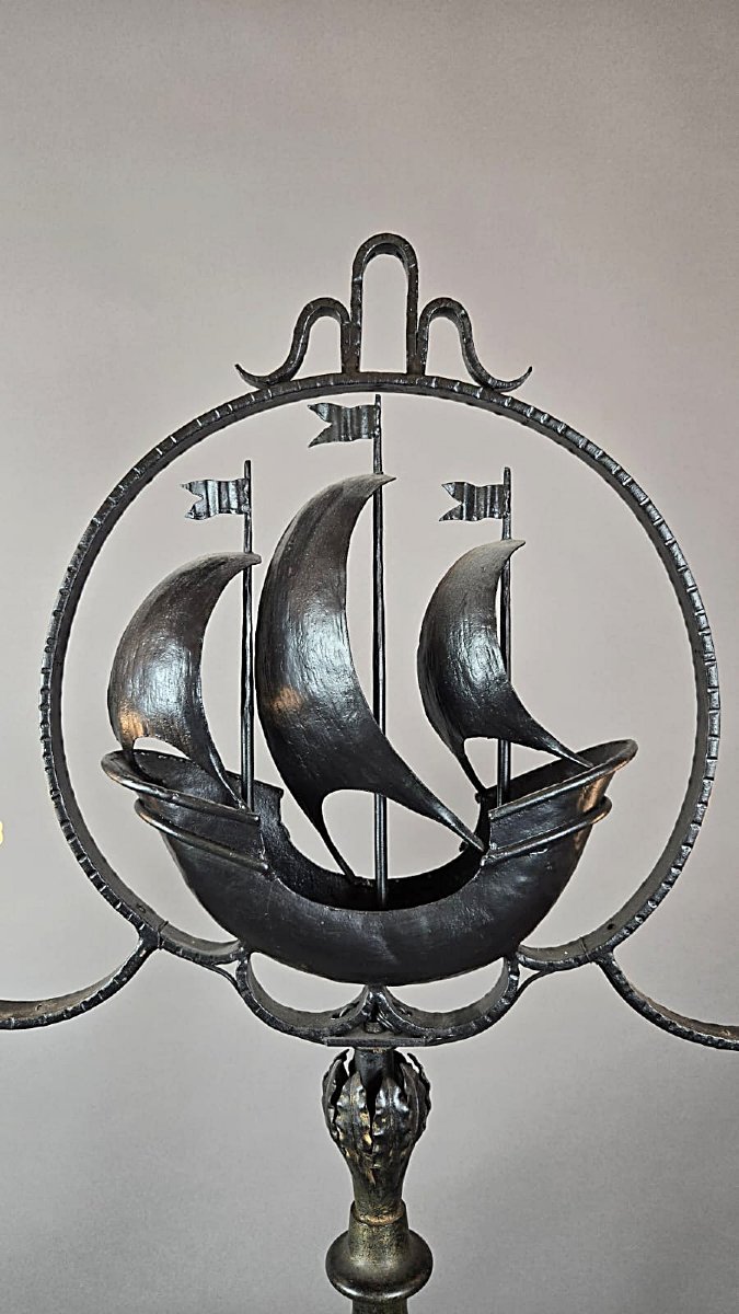Wrought-iron And Murano Glass Floor Lamp, 1950s.-photo-4