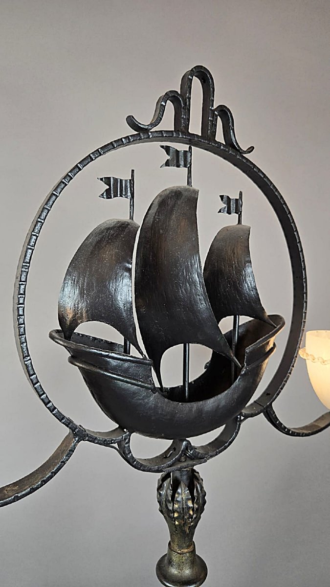Wrought-iron And Murano Glass Floor Lamp, 1950s.-photo-1