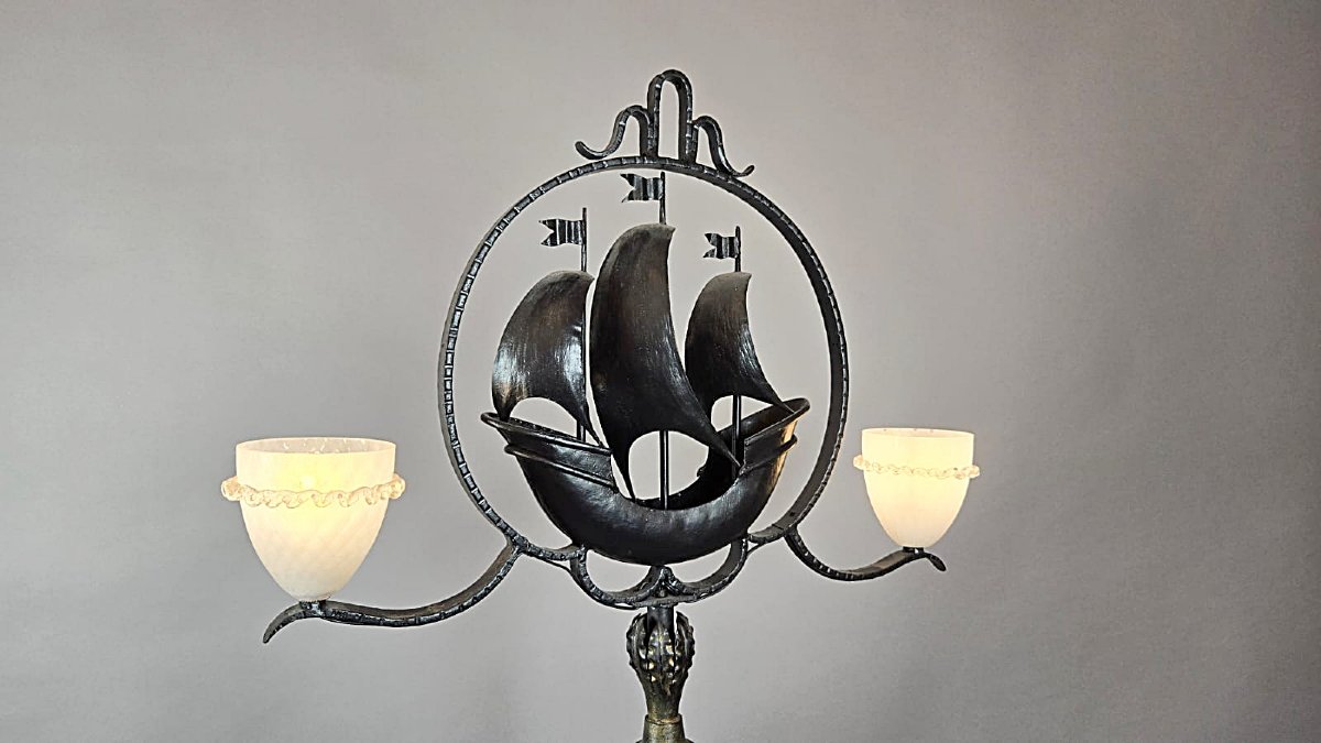 Wrought-iron And Murano Glass Floor Lamp, 1950s.-photo-6