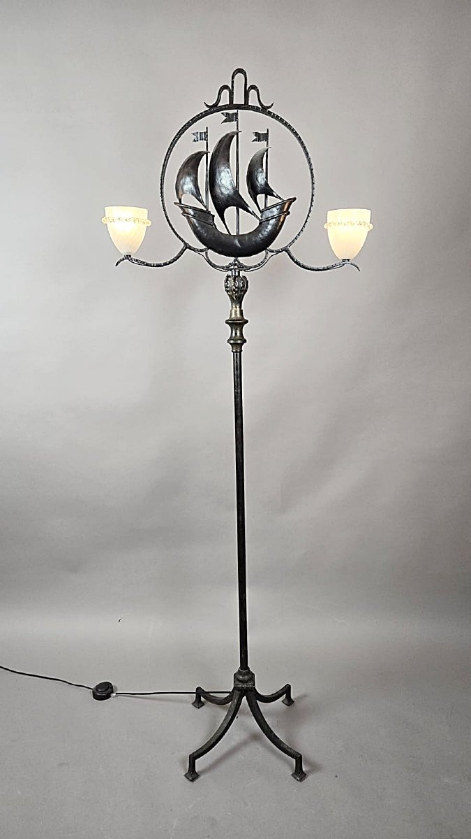 Wrought-iron And Murano Glass Floor Lamp, 1950s.