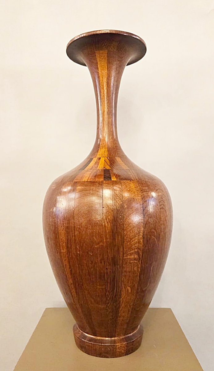 Hardwood Vase Turned By Maurice Bonami For De Coene, Circa 1950