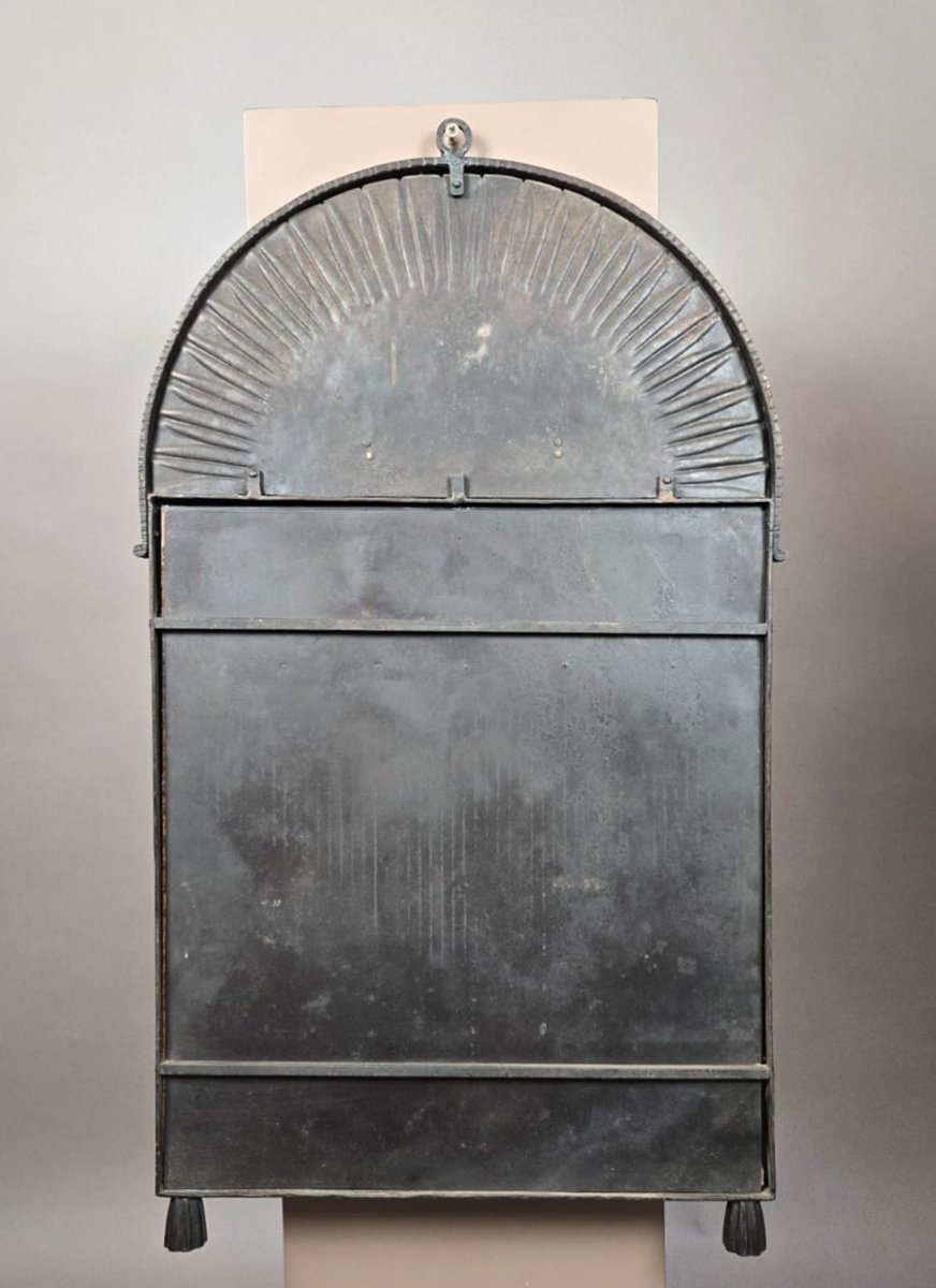 F. Carion, miroir en fer forgé martelé, signé-photo-6