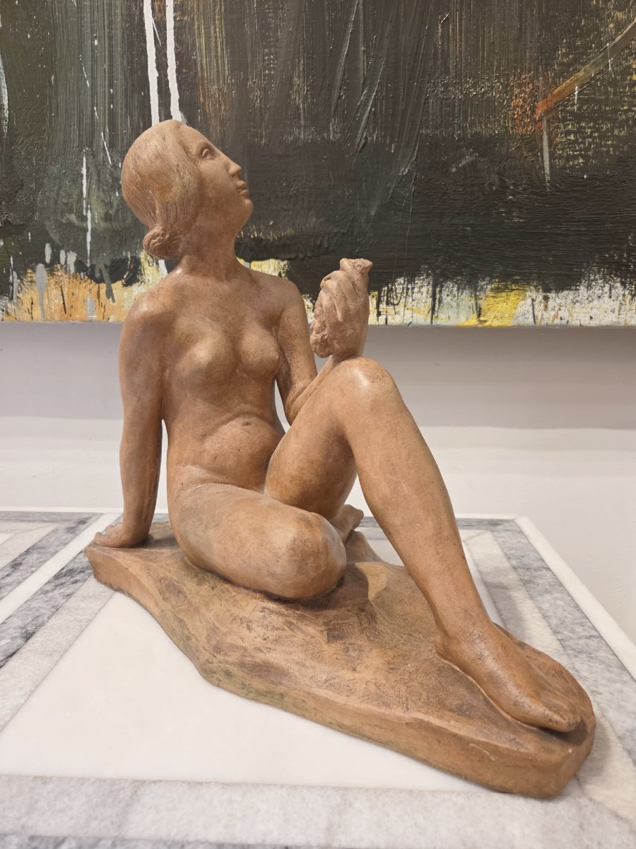 A. Maurice Dekorte, "nue assise" Terre de pipe daté 1924 et numéroté 8/30-photo-3