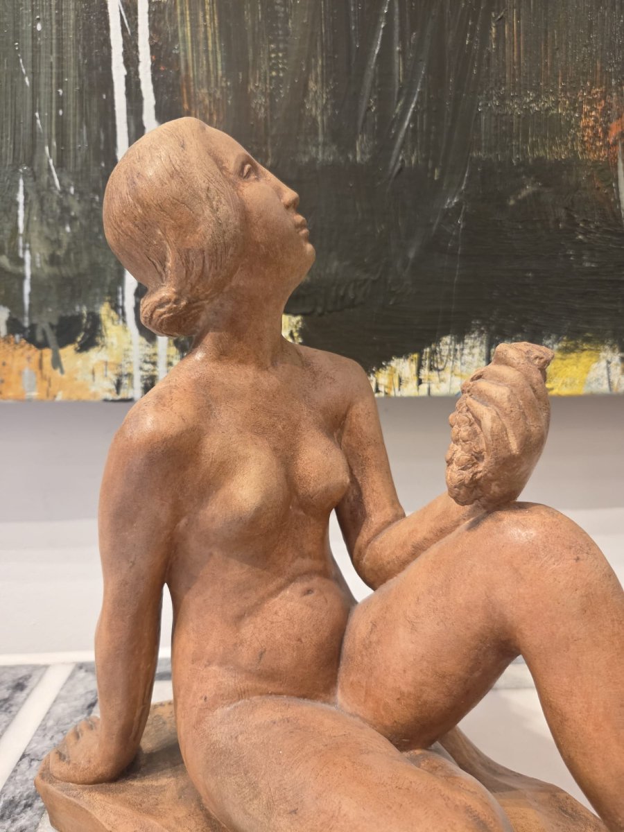 A. Maurice Dekorte, "nue assise" Terre de pipe daté 1924 et numéroté 8/30-photo-4