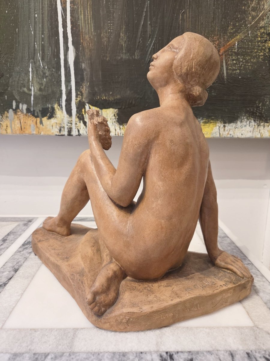 A. Maurice Dekorte, "nue assise" Terre de pipe daté 1924 et numéroté 8/30-photo-2