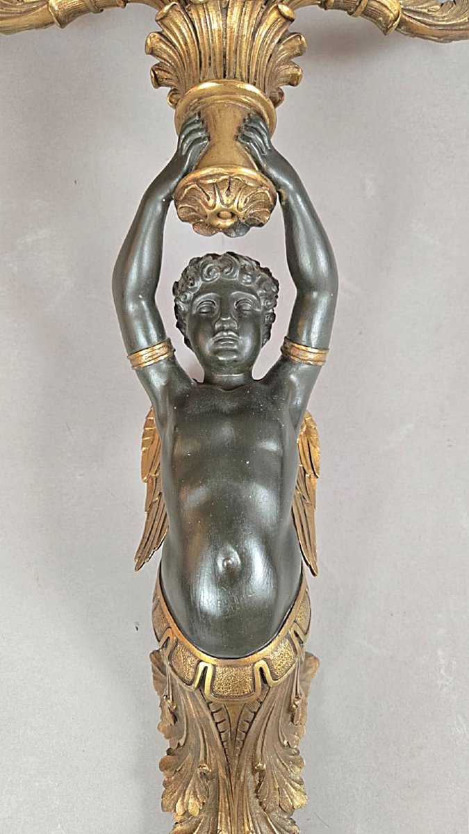 Paire d’appliques de style Empire en bronze, fin du XIXᵉ siècle, à décor de putti ailés-photo-7