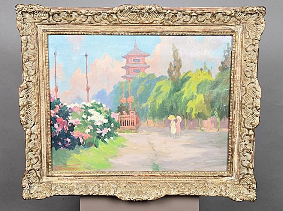 François Bossaerts (1879-1960), école belge, « Élégantes à la Tour japonaise », vers 1920-photo-2