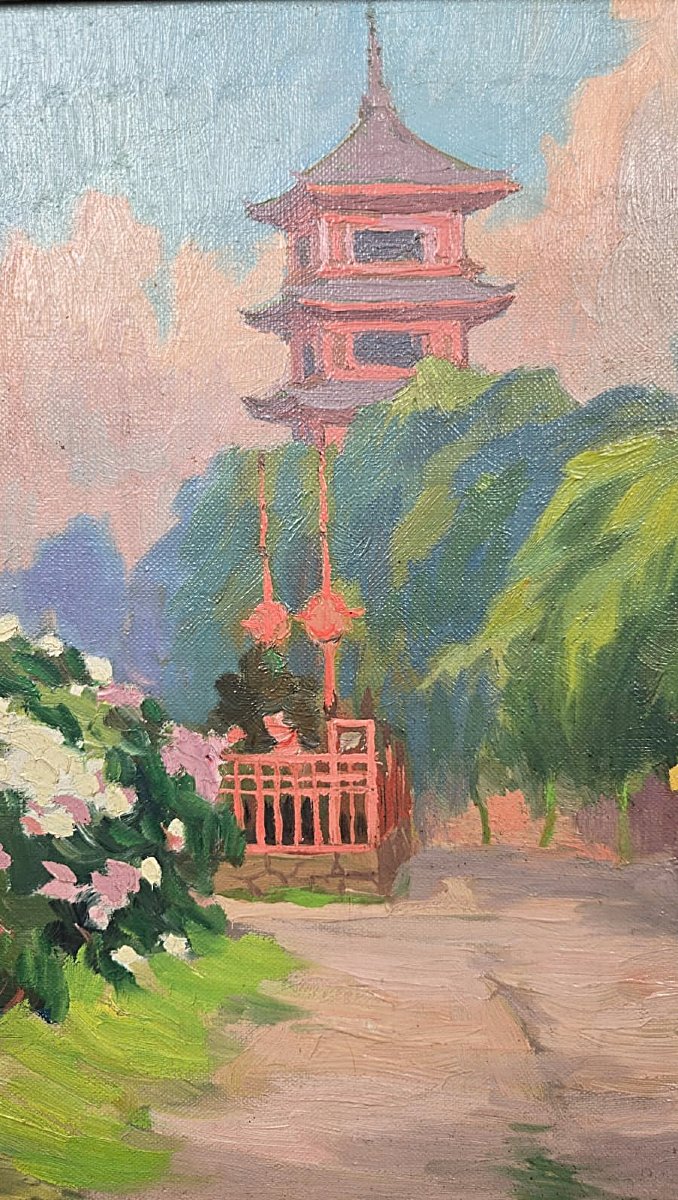 François Bossaerts (1879-1960), école belge, « Élégantes à la Tour japonaise », vers 1920-photo-4