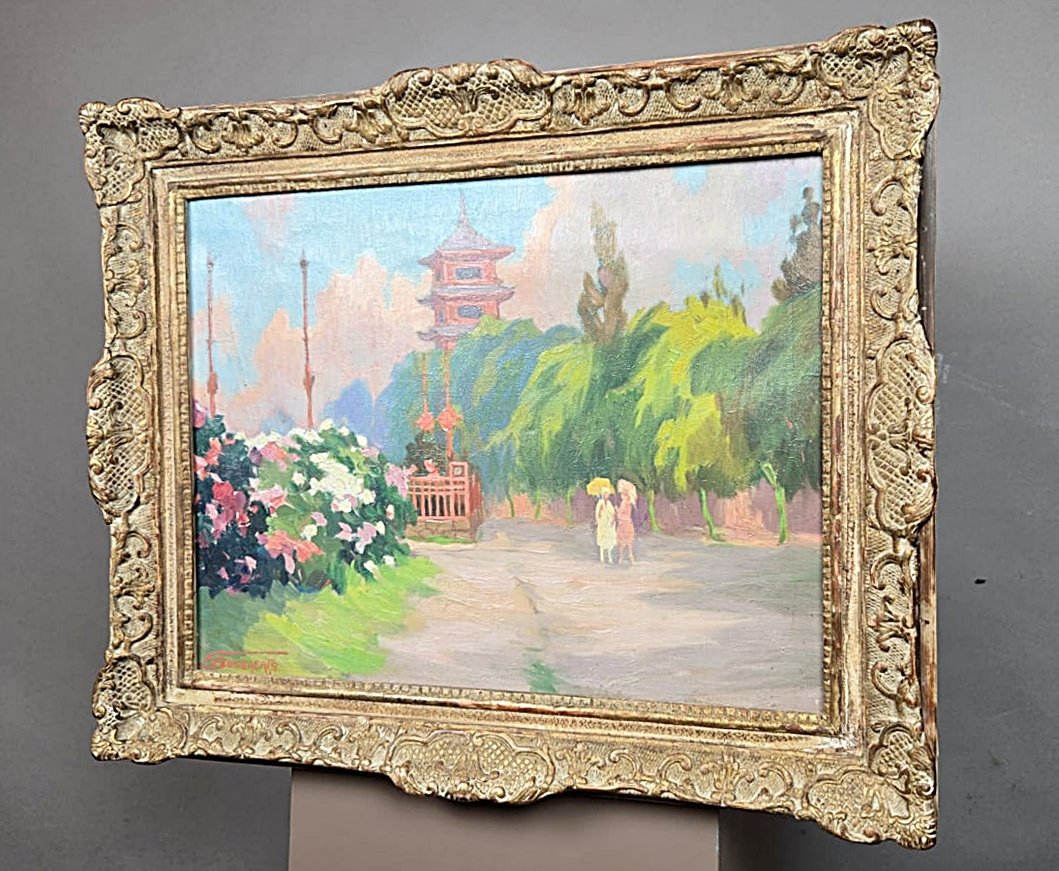 François Bossaerts (1879-1960), école belge, « Élégantes à la Tour japonaise », vers 1920-photo-4
