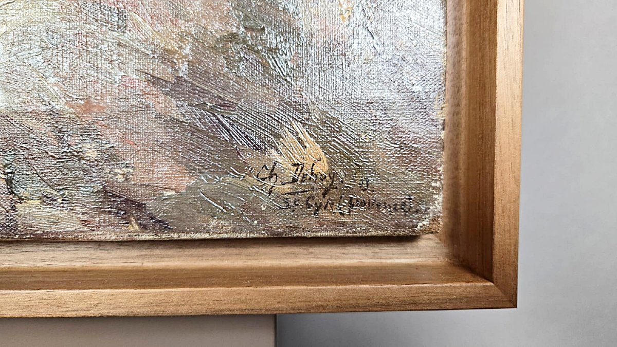 Charles Dehoy (1872-1940), artiste belge, huile sur toile "Marine"-photo-3