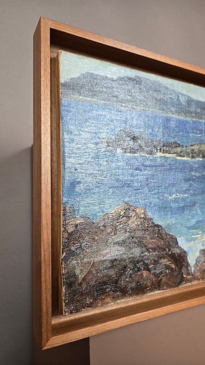 Charles Dehoy (1872-1940), artiste belge, huile sur toile "Marine"-photo-1