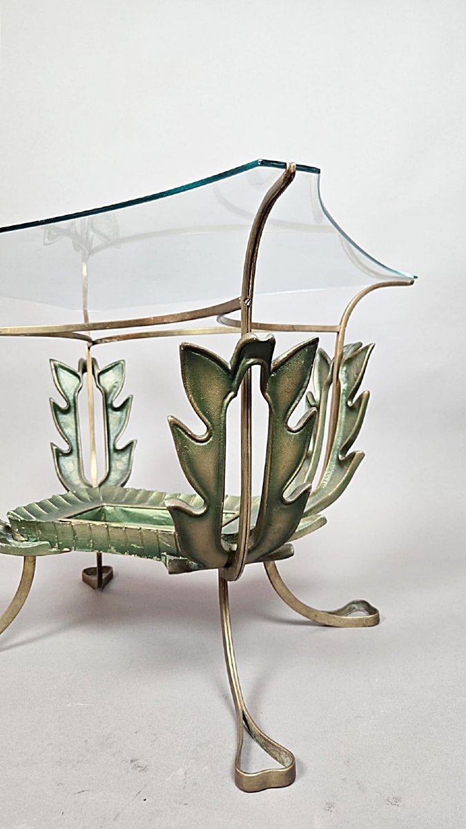 Living Room Coffee Table By Pier Luigi Colli (1895–1968), Made Of Wood And Gilded Brass, Circa 1950-photo-3