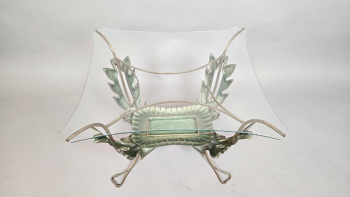 Living Room Coffee Table By Pier Luigi Colli (1895–1968), Made Of Wood And Gilded Brass, Circa 1950-photo-4