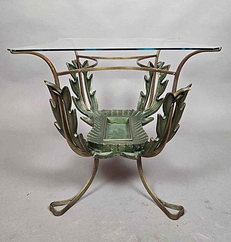 Living Room Coffee Table By Pier Luigi Colli (1895–1968), Made Of Wood And Gilded Brass, Circa 1950-photo-1