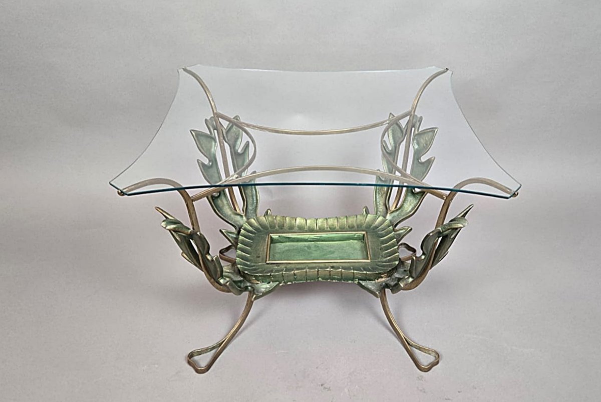 Living Room Coffee Table By Pier Luigi Colli (1895–1968), Made Of Wood And Gilded Brass, Circa 1950
