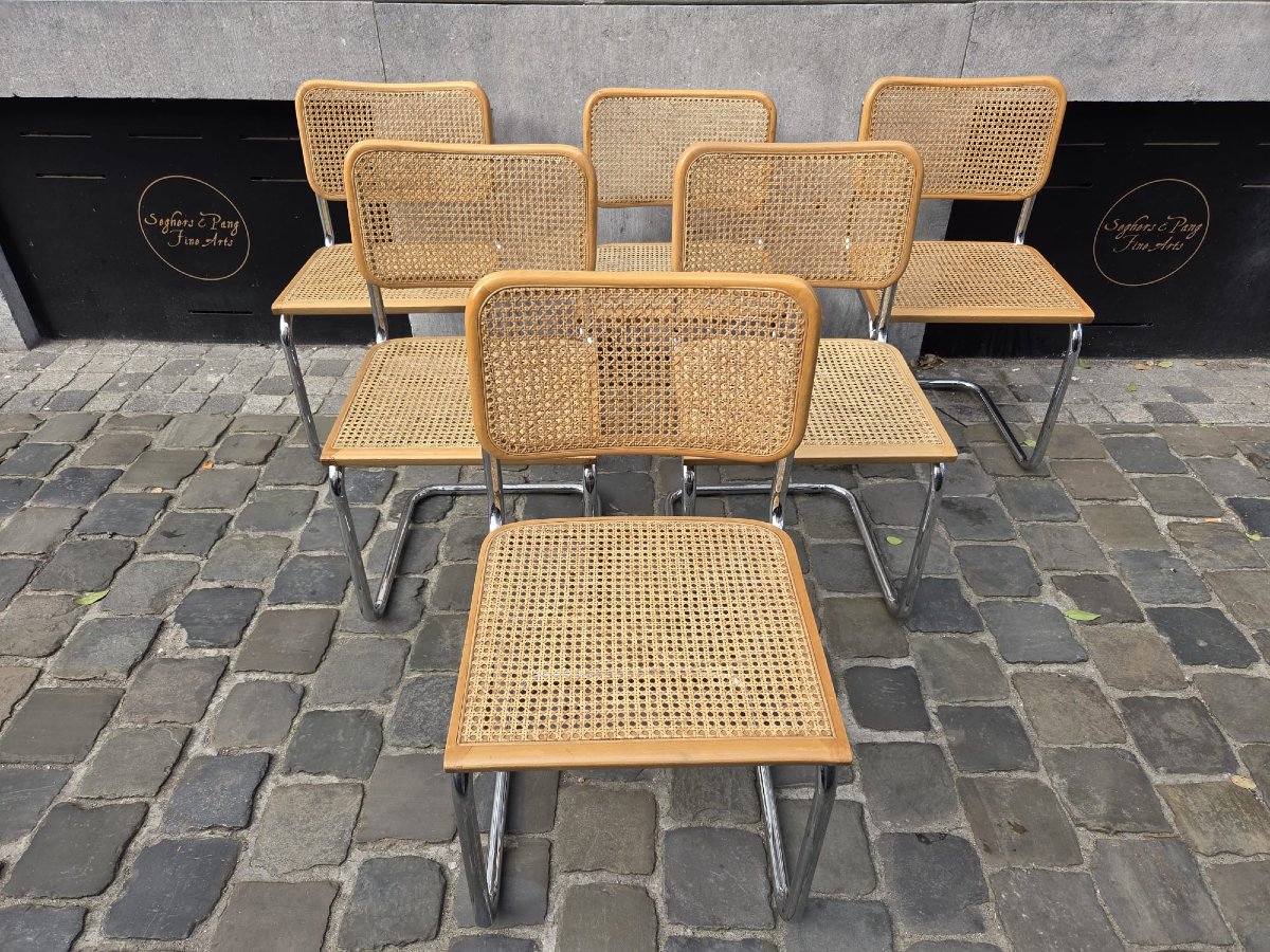 Set Of 6 B32 Cane Chairs, Italy, Circa 1970-photo-2