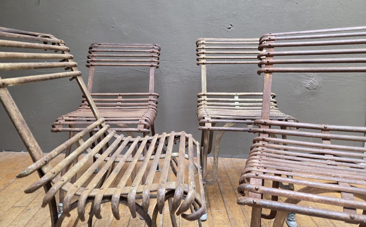 Suite de 4 chaises Arras en fer forgé avec leurs sabots, début 20th-photo-3