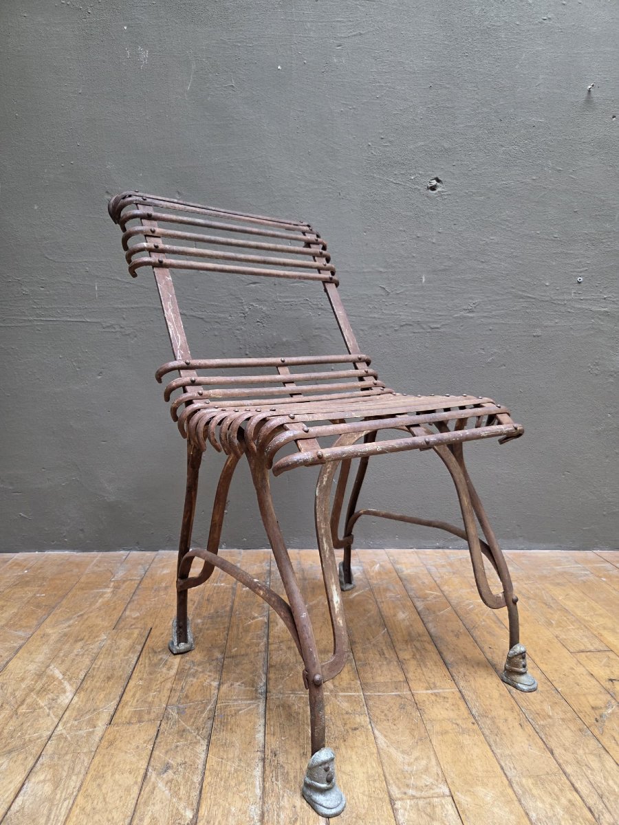 Suite de 4 chaises Arras en fer forgé avec leurs sabots, début 20th-photo-4