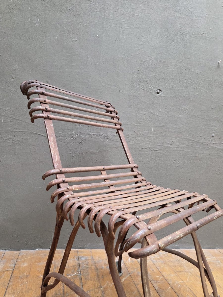 Suite de 4 chaises Arras en fer forgé avec leurs sabots, début 20th-photo-1