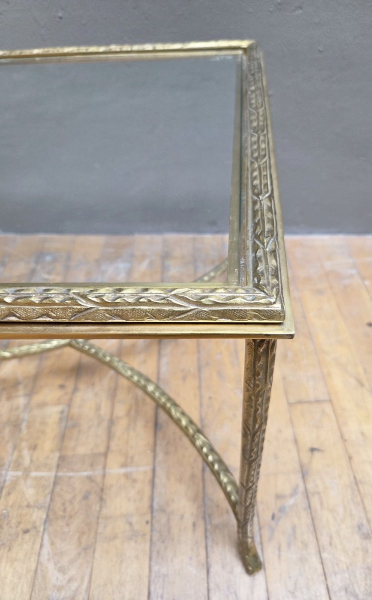 Maison Charles, Brass Coffee Table With Laurel Frieze Decoration, Circa 1970-photo-4