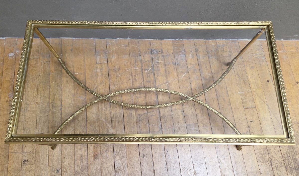 Maison Charles, Brass Coffee Table With Laurel Frieze Decoration, Circa 1970-photo-1