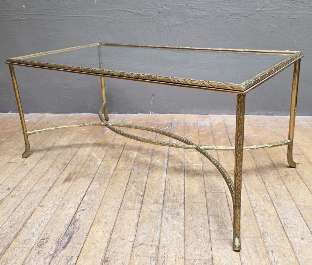 Maison Charles, Brass Coffee Table With Laurel Frieze Decoration, Circa 1970-photo-3