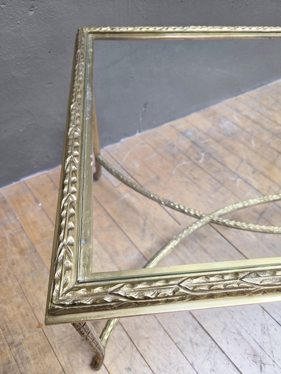 Maison Charles, Brass Coffee Table With Laurel Frieze Decoration, Circa 1970-photo-4
