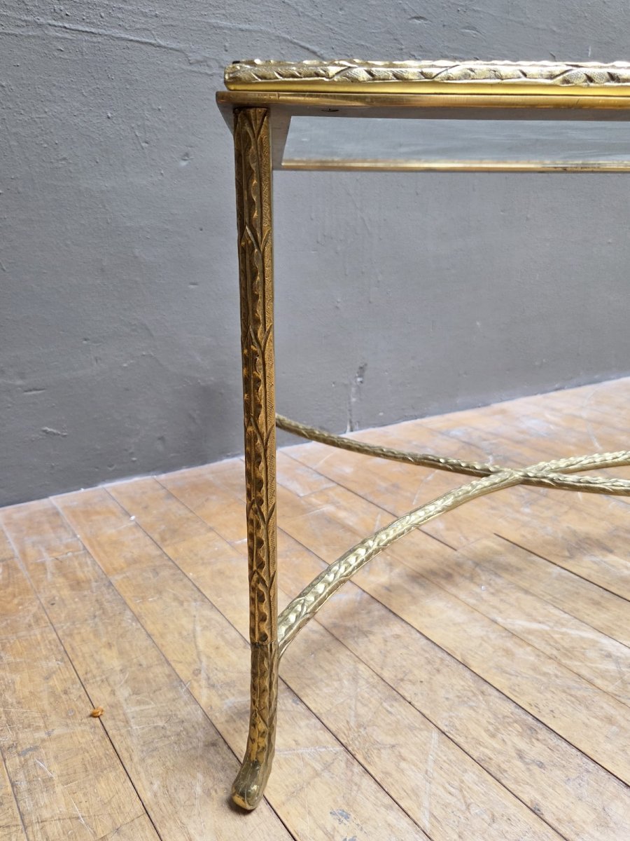 Maison Charles, Brass Coffee Table With Laurel Frieze Decoration, Circa 1970-photo-5