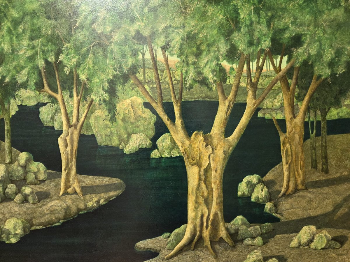 A. L. Dampierre, Oil On Canvas, "forest By The Lake"-photo-2