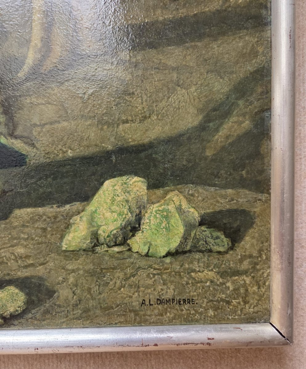 A. L. Dampierre, Oil On Canvas, "forest By The Lake"-photo-3